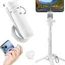 MQOUNY for Magsafe Tripod Stand for iPhone, Portable Pocket Size Selfie Stick with Rechargeable Remote and Metal Ring, Extendable Detachable Cell Phone Tripod Compatible with iPhone/Android (White)