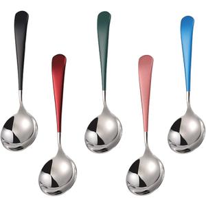 2 x Soup Spoons Stainless Steel, 18/10 Round Head Soup Spoons, Modern Thick Short handle 304 Stainless Steel Korean Spoon, Dinner Metal Spoons for Soup, Grain,Dessert,Milk,Tea,Coffee, 6.3 Inch, Set of 5