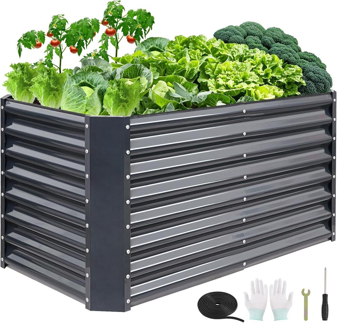 4x2x2ft Raised Garden Bed - Galvanized Deep Root Planter Boxes Outdoor with Wing Nuts and Safety Edges for Gardening Vegetables, Flowers, Herbs, Succulents - Gray (422FT(1pcs))