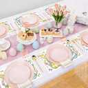 50 Pack Easter Paper Placemats Disposable,16x 11 Inch Blue Pink Rabbit Bunny Spring Seasonal Paper Table Mats Floral Bow Placemats for Home Kitchen Dining Holiday Party Decoration