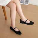Square Toe Mary Jane Flats for Women Dressy Comfortable Knit Ballet Flat Adjustable Strap for Work, 10