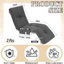 2 Pcs Outdoor Chaise Lounge Cushions with 3 Side Pocket 76x22x6 Inch Waterproof Long Deck Reclining Chair Cushions Fade Resistant Replacement Cushion for Furniture Lawn Pool (Dark Grey, Solid Color)