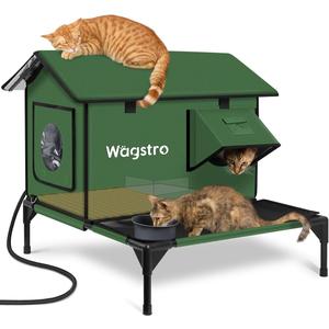 Large Heated Cat House for Outside with Dampless Deck, Highly Elevated, Exit-Only Door, Waterproof Insulated Outdoor Cat Shelter for Feral Stray Barn Cat