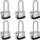 Keyed Alike Padlocks, Laminated Heavy Duty Padlocks Keyed Alike Set of 6, Key Lock with 1-9/16"(40mm) Wide Body 2-inch Long Shackle for Storage Unit, Sheds, Garages and Fence