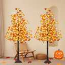 2 Pack 5FT Artificial Lighted Maple Tree, Fall Decor Artificial Tree with Timer, 192 LED Light up Fall Maple Tree for Indoor Outdoor Autumn Home Party Decoration