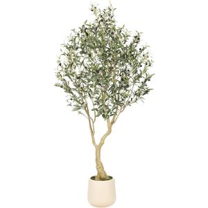 Realead 6ft Artificial Olive Tree with Tall Exquisite Planter - Realistic Faux Olive Tree with Thick Trunk and Lifelike Fruits - Large Fake Olive Tree for Home Office Decor
