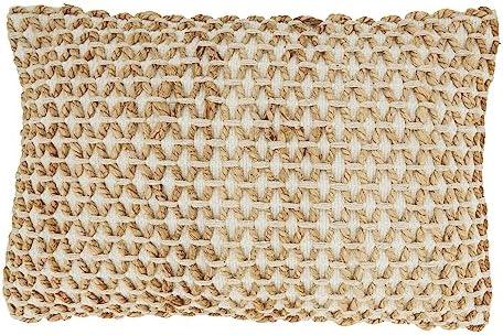 SARO LIFESTYLE Rope Design Throw Pillow with Poly Filling, Ivory, 12"x20"