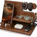 TESLYAR Wood Phone Docking Station for Men - Desk or Nightstand Organizer - Birthday Gifts for Husband or Dad - Anniversary Idea from Wife - Key Holder, Stand Wallet, Watch & Essentials (Earth Beige)