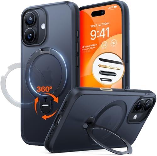 TORRAS Q3 360 Spin for iPhone 17 Case with Camera Control Button, Fit for MagSafe, Military Grade Protective Kickstand Case for 17 Phone Case with Stand, Black