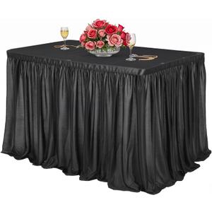 6ft Black Table Skirts for Rectangle Tables Polyester Desk Skirt Ruffle Cloth Table Skirting Tablecloth for Wedding Birthday Party Baby Shower Dessert Table Decorations (Black)