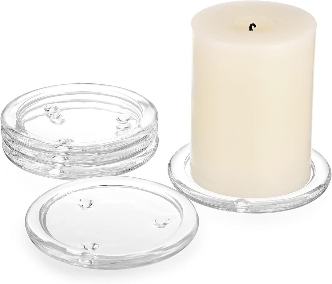 OwnMy 5PCS Clear Glass Candle Plates 3 Inch Pillar Candle Holders, Glass Coasters Small Round Candle Base & Plates and Trays for Dining Wedding Table Centerpieces