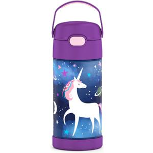 THERMOS FUNTAINER Water Bottle with Straw - 12 Ounce - Kids Stainless Steel Vacuum Insulated Water Bottle with Lid, Space Unicorn