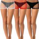 Geyoga 3 Pcs Fishnet Shorts Women's Bike See Through Mesh Shorts High Waisted Slip Elastic Yoga Fishnet (M Size)