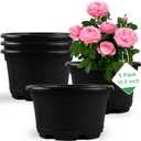 5 Pack 10.5 inch Plant Pots,Planter-Pots-for-PlantsPlastic Flower Pot for Indoor Outdoor Plants with Drainage Holes & Trays, Decorative Garden Containers Sets for Houseplants (Black)