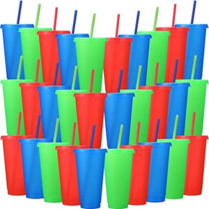 Honeydak 30 Pack Tumbler with Straw and Lid Bulk Glitter Plastic Cups Water Bottle Iced Coffee Travel Mug Reusable Party Favor Cups for Birthdays travel 24-27 oz (Primary Color)