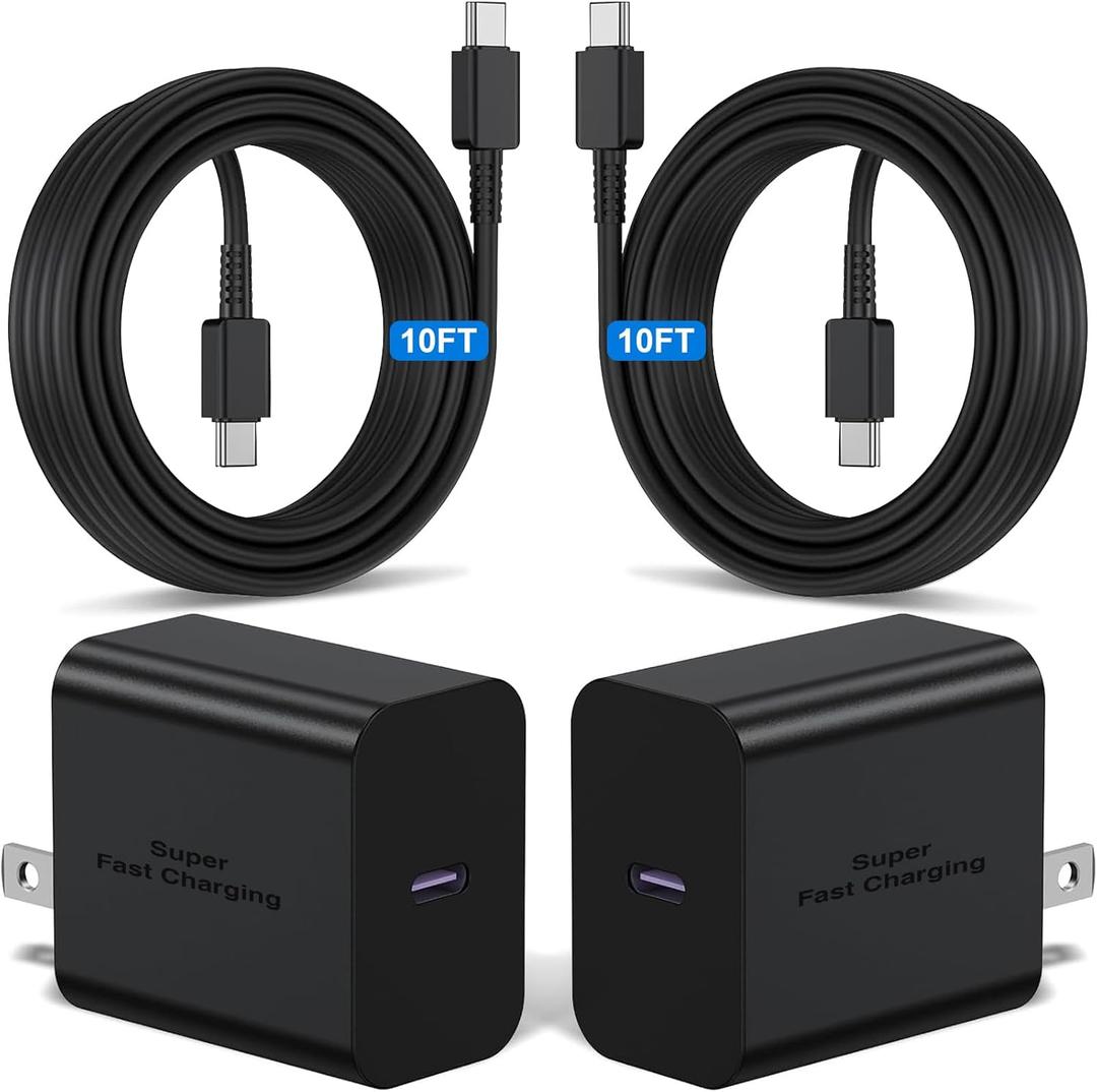 2Pack 45W Super Fast Charger Type C 10ft, USB C Wall Charging and Long Android Phone Charger Cable Cord for Samsung Galaxy S25 Ultra/S25 Plus/S25/S24+/S24 Ultra/S23 Ultra/S22 Plus/S21/Note 20/Note10+