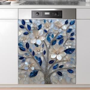AOHMPT Dishwasher Magnet Sticker Cover Panel Decal Refrigerator Magnetic Sticker Decorative for Kitchen Decoration,Fridge Door Cover, Appliances Stickers (Flower, 23.03"x25.59")
