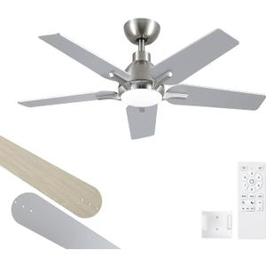 42 Inch Ceiling Fans with Lights, Brushed Nickel Ceiling Fan with Remote, Modern Ceiling Fan for Bedroom, Living Room, Dining Room, Patio, 3CCT Dimmable 6 Speeds DC Quiet