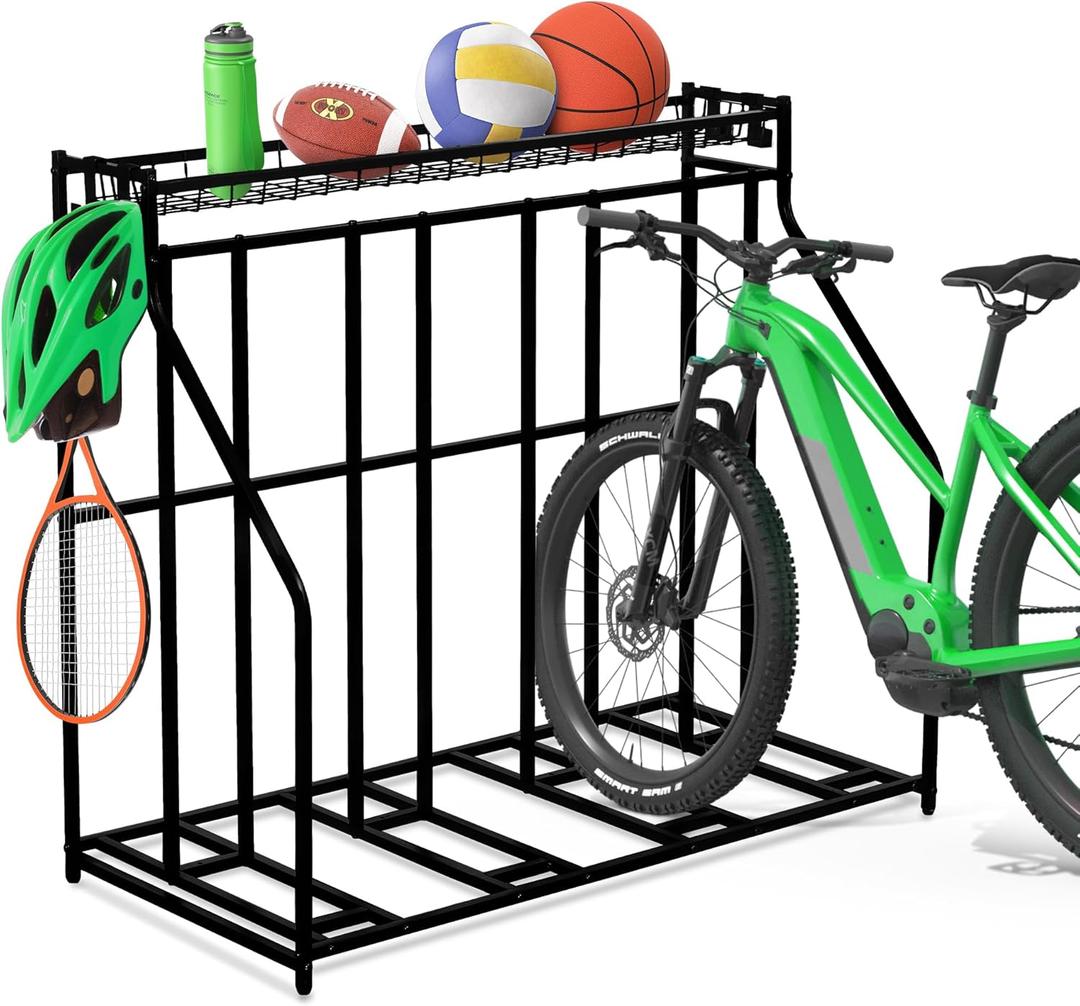 YES4ALL 4-Bike Stand, Bike Storage Rack, Bicycle Floor Rack for Garage Organizer, Indoor Sporting Gear Storage Station