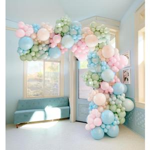 kozee Pastel colorful Spirng Balloon Garland Arch Kit 140pcs Pastel pink green blue balloons for Happy Easter Alice in Wonderland Spring Tea Party 1st Birthday Baby Shower one silly goose decorations