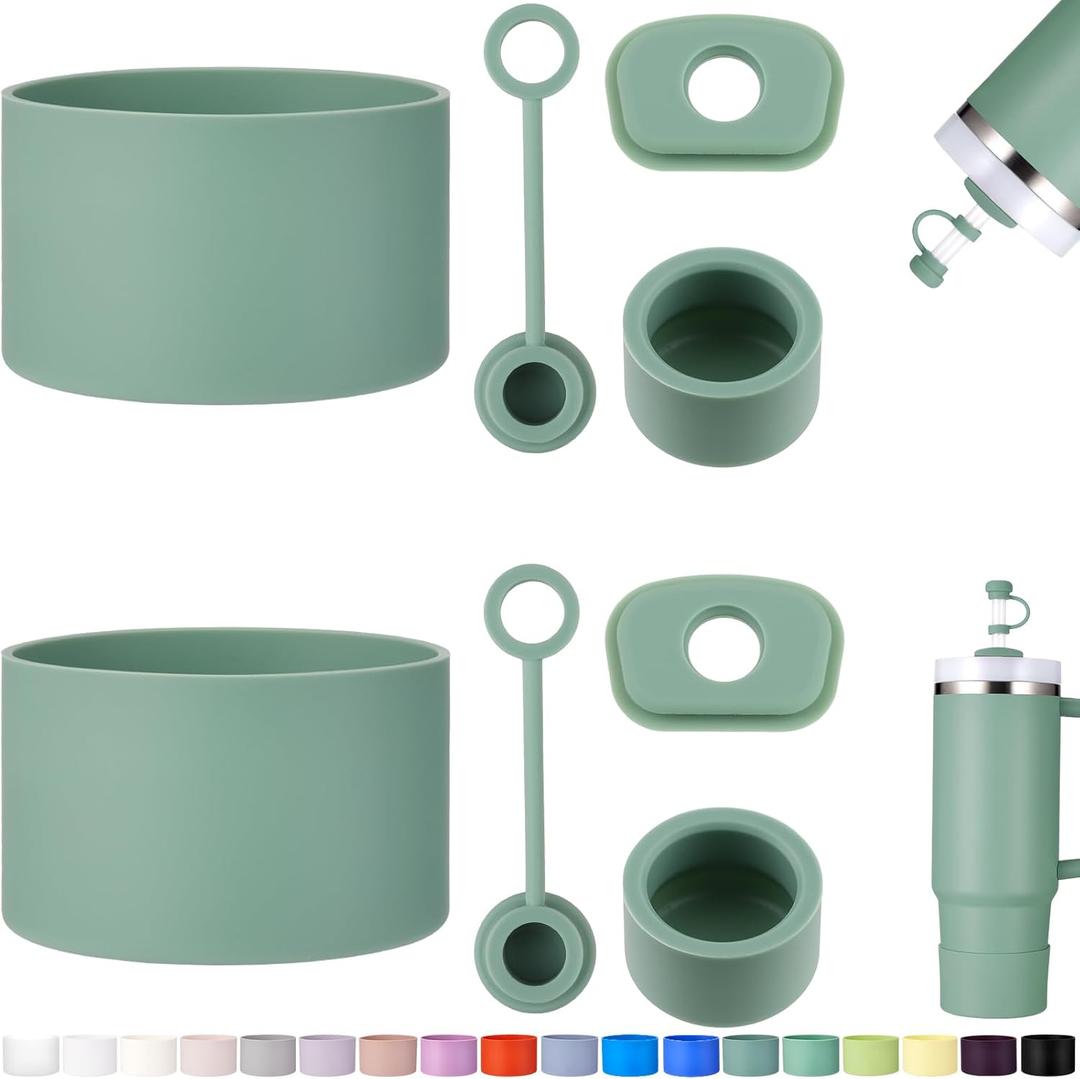 HYZ 8 Piece Accessories for Stanley Cup, Silicone Spill Proof Stopper Set and Protective Boot Including Straw Cover Cap for Stanley H2.0 20oz 30oz 40oz Tumbler, Eucalyptus