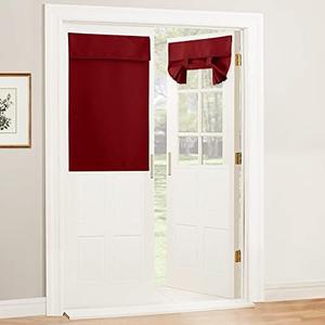 RYB HOME Blackout Door Curtain - Privacy Thermal Insulated Tricia/Front/Patio French Door Window Sidelight Curtain Tie up Shade, W30 x L40 inch, 1 Panel, Red