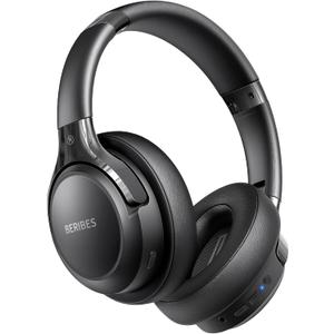 BERIBES Bluetooth Headphones Over Ear, 65H Playtime and 6 EQ Music Modes Wireless Headphones with Microphone, HiFi Stereo Foldable Lightweight Headsets(Black)