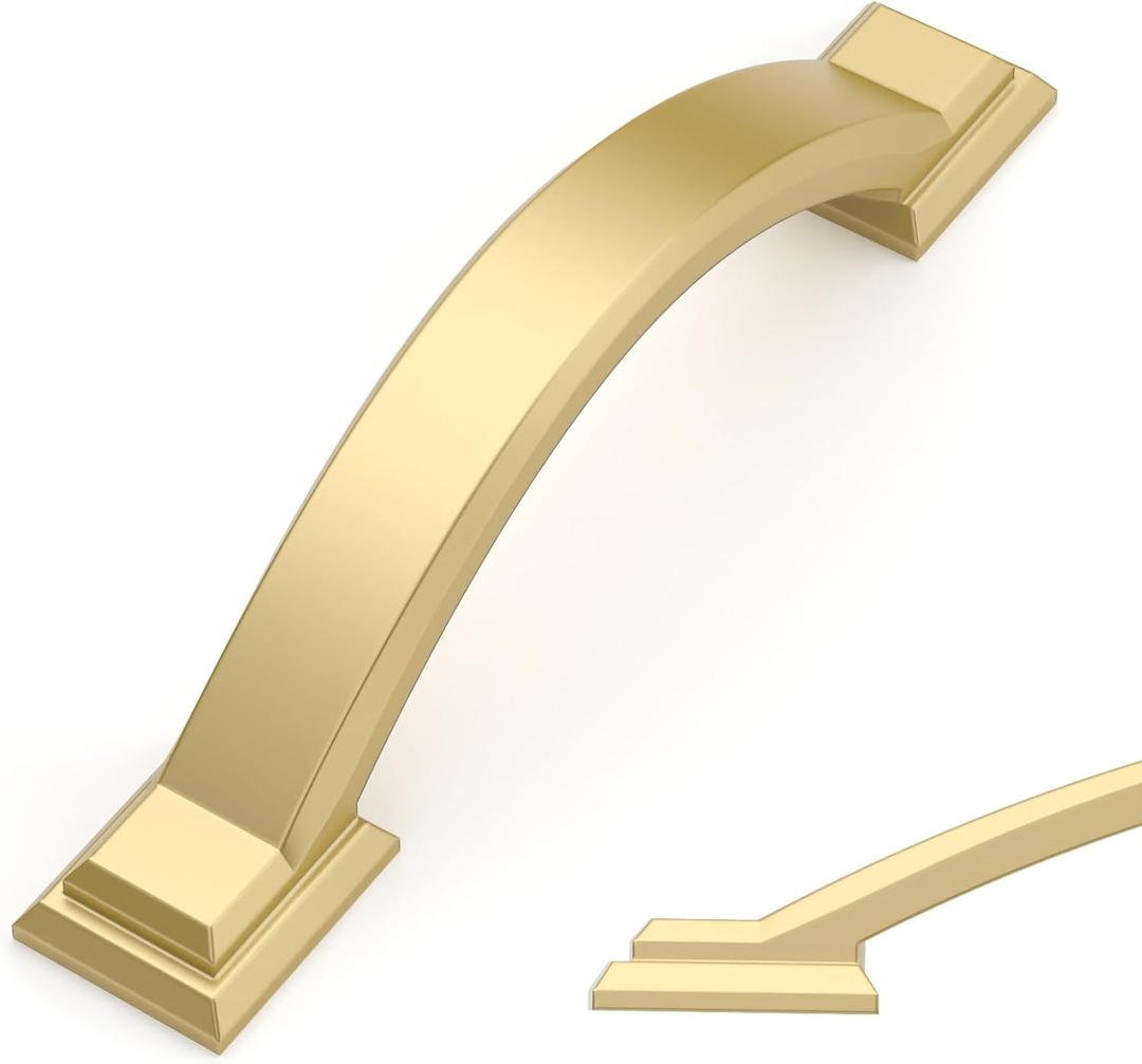 Amerdeco 10 Pack Brushed Gold Cabinet Pulls 3 Inch(76mm) Hole Centers, Handles for Kitchen Cabinet Hardware, Arch Cabinet Handles for Bathroom Dresser Drawer Handles ZH0016