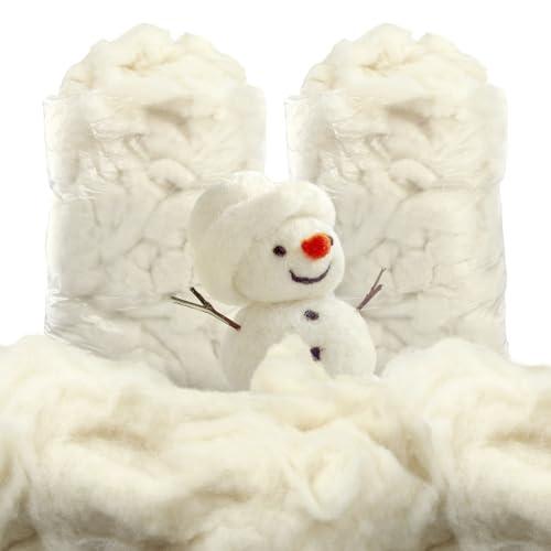 Newwiee Clean Wool Batting Stuffing for Stuffed Animals Roving Wool Felting Filler for Crafts Needle Cushions Pillow Knitted Stuffed Toys Animals Blending and Dryer Balls, Natural White(2.2 lb)