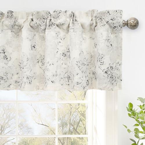 DriftAway Floral Pencil Sketch Lined Thermal Insulated Window Curtain Valance Rod Pocket 52 Inch 14 Inch Plus 2 Inch Header Linen Gray Soft White 1 Pack