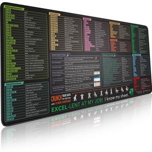 Excel Shortcut Keys Mouse Pad - Extended Large XXL Cheat Sheet Gaming Mousepad | PC Office Spreadsheet Keyboard Mat | Non-Slip Stitched Edge (35.4L x 15.7W inches)