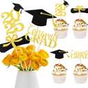 40PCS Graduation Decorations 2025 Set  24 Cupcake Toppers & 16 Table Centerpieces, Non-Shedding Glitter Table Toppers, Double-Sided Class of 2025 Grad Party Decorations (Black Gold)