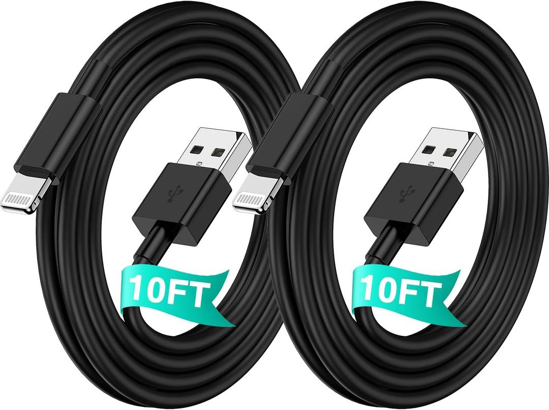 iPhone Charger Cable 10 ft 2Pack, [Apple MFi Certified] Extra Long Lightning Cable Fast Charging 10 Foot, USB iPhone Charger Cord 10 feet for iPhone 14/13/12/11 Pro Max SE XR XS X 8 7 6, iPad-Black