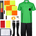 Soccer Referee Jersey, 7PCs Soccer Referee Kit, Referee Cards, Whistle, Socks, Flags, Soccer Referee Costume for Adult, Medium