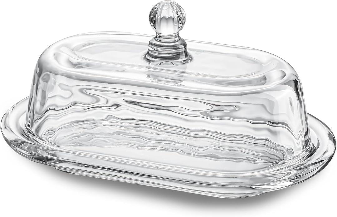 7 inch Glass Butter Dish with Lid, Clear Covered Butter Dish for Countertop, Elegant Butter Holder for Kitchen Dining Table Decor
