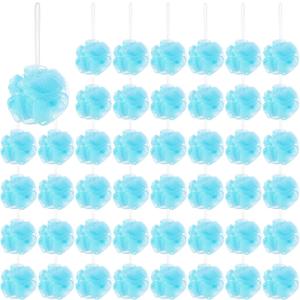 50 Pcs Loofah Sponge Bulk Mini Shower Sponge 3 Inch Loofahs Shower Pouf Mesh Shower Ball for Women Kids Men Exfoliating Bath Scrubber Travel Size Shower Gift(Blue)