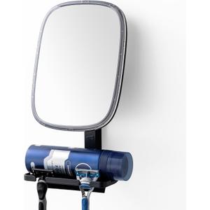 TAILI Shower Mirror Fogless for Shaving with Razor Holder, Removable Fog Free Suction Mirror with Squeegee for Shower Accessories, Bathroom, Adjustable, Shatterproof - for Men and Women (Black)