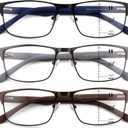 Progressive Reading Glasses for Men Premium Metal Full Frame Multifocal Readers Rubber Temples Blue Light Blocking Readers 3PK+2.75