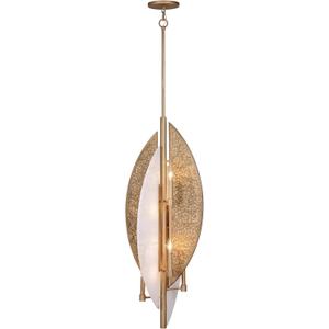 Minka Lavery 3463-788 Saint Martin Alabaster & Hammered Panels Pendant Ceiling Light, 8-Light 480 Total Watts, 47" H x 18" W, Ashen Gold