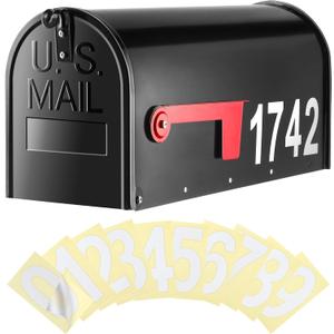 Saillong Galvanized Steel Black Post Mount Mailbox - 5 Sets Reflective Mailbox Number Stickers