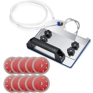 Hicarer 10 Blades Angle Grinder Stand for Tile 45° Chamfer Cutting Tile Chamfering Tool with 10 Saw Blades a Hose Angle Bracket Type 100 Grinder Holder for Ceramic Stone Cutting