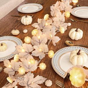 3D Pumpkin Lights & 60 LED, 2 Pack Thanksgiving Garland Fall Decor, Total 20Ft Maples Leaf Garland Fall Lights Thanksgiving Decorations for Home Indoor Outdoor Mantle Fireplace Porch Table Decor