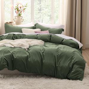 Bedsure Olive Green Oversized Queen Duvet Cover - 3 Pieces Prewashed Extra Soft Bedding Set, Includes 1 Duvet Cover 98x98 Inches with Zipper Closure & 2 Pillow Shams, Comforter Not Included