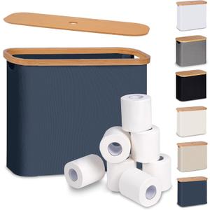 efluky Toilet Paper Basket with Lid, Toilet Paper Organizer for Bathroom, Free Standing Toilet Paper Holder with Storage, Blue