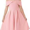 GRACE KARIN Girls Princess Dress Off Shoulder A-Line Bowknot Casual Party Dresses Pink 12Y
