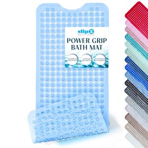 SlipX Solutions 39"x16" Power Grip Non Slip Bathtub Shower Mat, Lt Blue