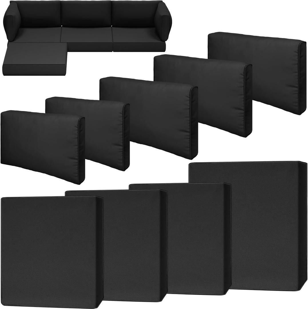 9 Piece Outdoor Patio Waterproof Cushion Covers, Fits 4-Seat Wicker Rattan Sectional Couch Chair Furniture Cover Replacement Set - Fade-Resistant Patio Cushion Covers with Zipper (25.6*25.6*3 inches-9 Pcs, Black)
