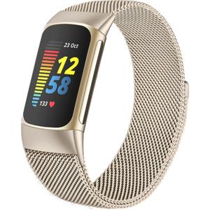 surundo Compatible with Fitbit Charge 6/Charge 5 Bands for Wmen Men, Metal Mesh Milanese Loop Adjustable Strap Replacement for Fitbit Charge 6/Charge 5 Advanced Fitness & Health Trackers (Starlight)