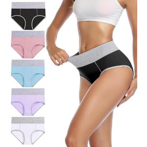 wirarpa Women's Cotton Underwear High Waist Panties Ladies Soft Breathable Plus Size Briefs Full Coverage Underpants 5 Pack, Small