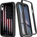Black Retro Vintage USA American Flag Patriotic Design Compatible with iPhone XR Case for Boys Luxury Shockproof Rugged Cover Dual Layer Soft TPU + Hard PC Bumper Full-Body Protective Case